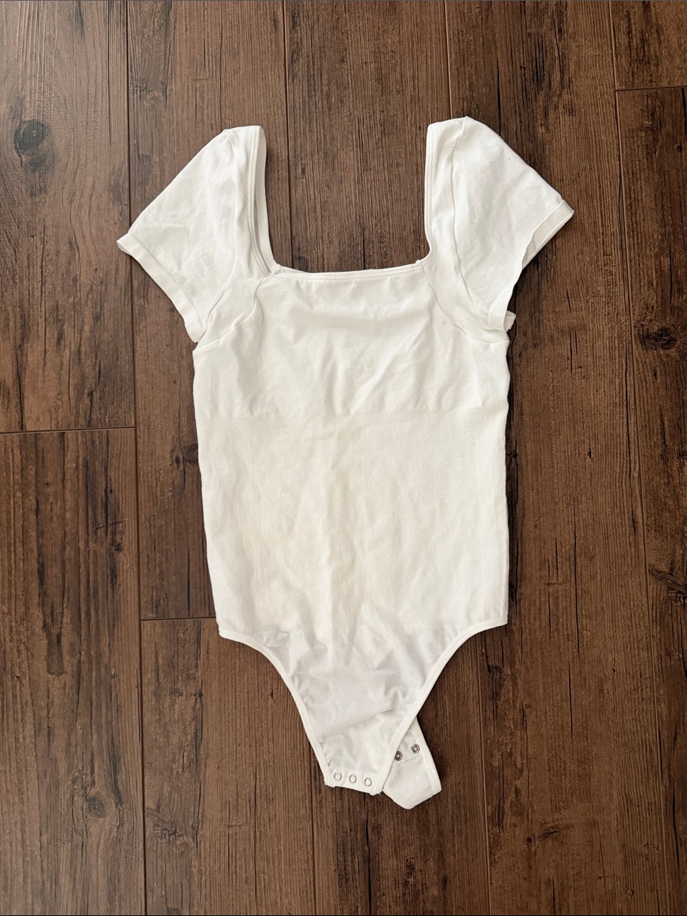 Women's White Square Neck Short Sleeve Bodysuit